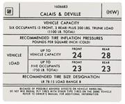 Decal, Tire Pressure, 1975-76 Calais/DeVille, In Door Jamb, HW #1606683