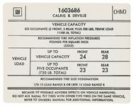 Decal, Tire Pressure, 1974 Calais/DeVille, In Door Jamb, HM #1603686