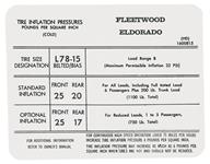 Decal, Tire Pressure, 1972 Cadillac Eldorado, In Door Jamb, HD #1600815