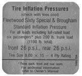 Decal, 68-69 Cadillac, Fleetwood, Brougham, Door Jamb, Tire Pressure