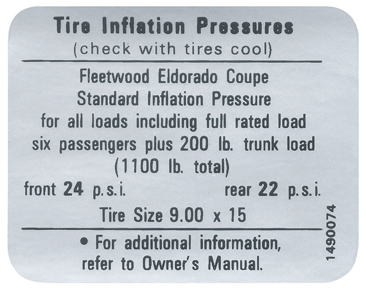 Decal, 6768 Cadillac, Eldorado, Door Jamb, Tire Pressure