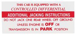 Decal, 62-68 Cadillac, Trunk, Jacking Instruction, Controlled Differential
