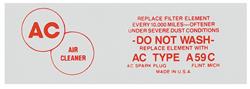 Decal, Air Cleaner Service, 1954-55 Cadillac, Dry Style A59C, Red