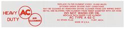 Decal, Air Cleaner Service, 1958 Cadillac, 4-BBL, A63C, Red