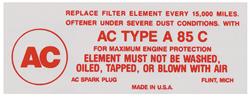 Decal, 58-60 Cadillac, Air Cleaner, Service, A85C