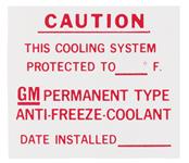 Decal, 65-75 Cadillac, Dealer Installed Anti-Freeze