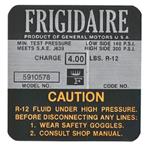 Decal, AC Compressor, 1967 Eldorado, Frigidaire, # 5910578