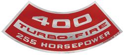 Decal, Air Cleaner, 1964-77 Chevelle & El Camino & Monte, 400 Turbo-Fire 255HP