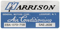 Decal, 75 GM, Evaporator Box, Harrison Air Conditioning, EBA7075B