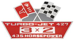 Decal, Air Cleaner, 1964-77 Chevelle & El Camino & MC, Turbo-Jet 427 3X2 435HP