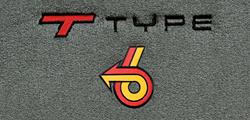 Floor Mats, Cutpile, 1982-87 Buick G-Body, TType Logo w/ Red/Yellow, Blk Outline