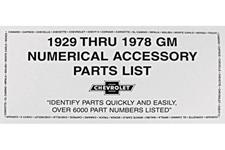 Accessory Parts List Guide, Numerical, 1929-78 Chevrolet