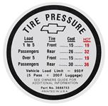Decal, Tire Pressure, 1966-69 Corvair