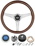 Steering Wheel Kit, Grant 3-Spoke, 1967-69 Chevrolet, Mahogany w/Blue Bowtie Cap