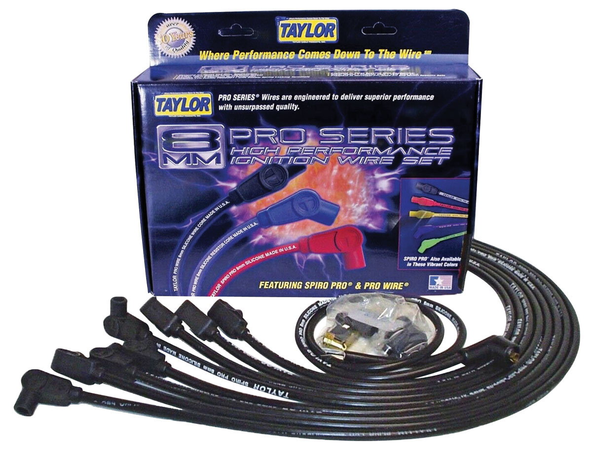 Spark Plug Wire Set, Taylor, SpiroPro 8mm, SB, Over Valve Cover, 90° Bt, Socket