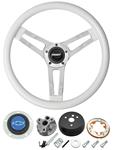 Steering Wheel, Grant Classic 5, 1966 Chevrolet, White w/ Blue Bowtie Cap