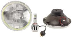 Headlights, Delta Lights LED 7" Round w/Halo, Flat Glass, H4 Bulb, High/Low-Beam