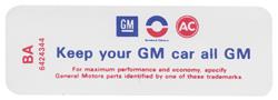 Decal, 69 Skylark, Air Cleaner, GS350, 400, HD, 6485070, Keep your GM car all GM