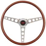 Steering Wheel Kit, 69-88 Chevy, Classic Wood, Hi Rise Cap, Red Bowtie