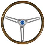 Steering Wheel, Grant Clssc Nostalgia, 15" Walnut w/3 Brushed Spkes, Chev Button