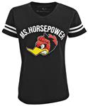 Shirt, Women's V-Neck, Clay Smith,  "Ms. Horsepower" Game Or Race Day, Black