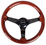 Steering Wheel, NRG, 350mm/3" Dish, Brown Mahogany, Matte BK Spoke