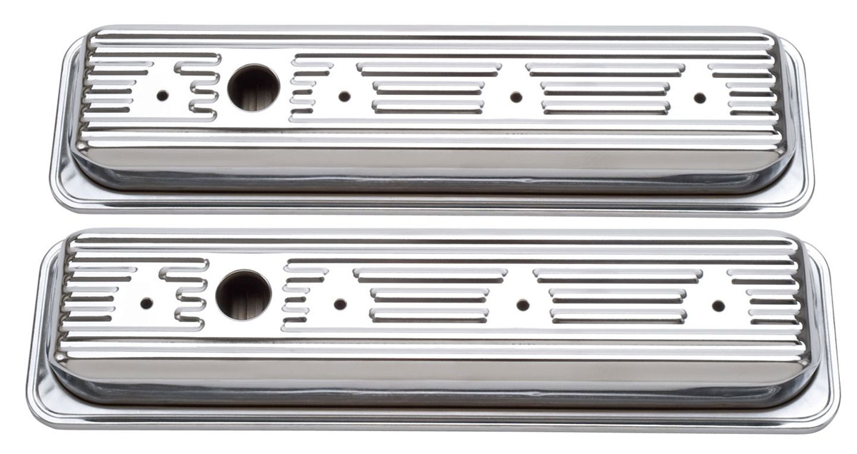 Valve Covers, Edelbrock Signature Srs, Chevy SB Center Bolt, Chrome, 2.