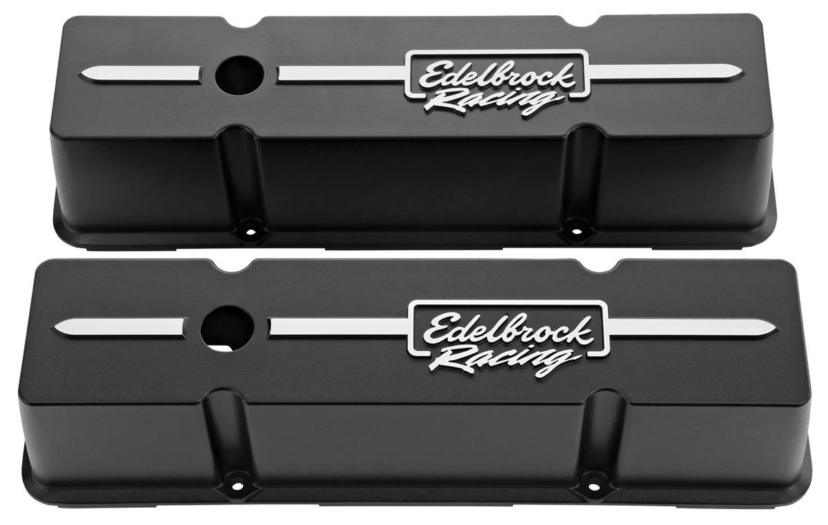 Valve Covers, Edelbrock Racing Srs, Chevy SB Perimeter Bolt, Black, 4.