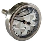Thermometer, 1.4" Dial, 0-250F, Engine Turned Dial, Black Pointer, 3/8NPT
