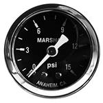 Gauge, Pressure, 1.5" Black Marshall Logo Dial, Chrome Case & Bezel, Dry