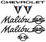 Emblem Set, 1964-67 Malibu, Custom Black, Hood/Fenders/Quarters/Trunk
