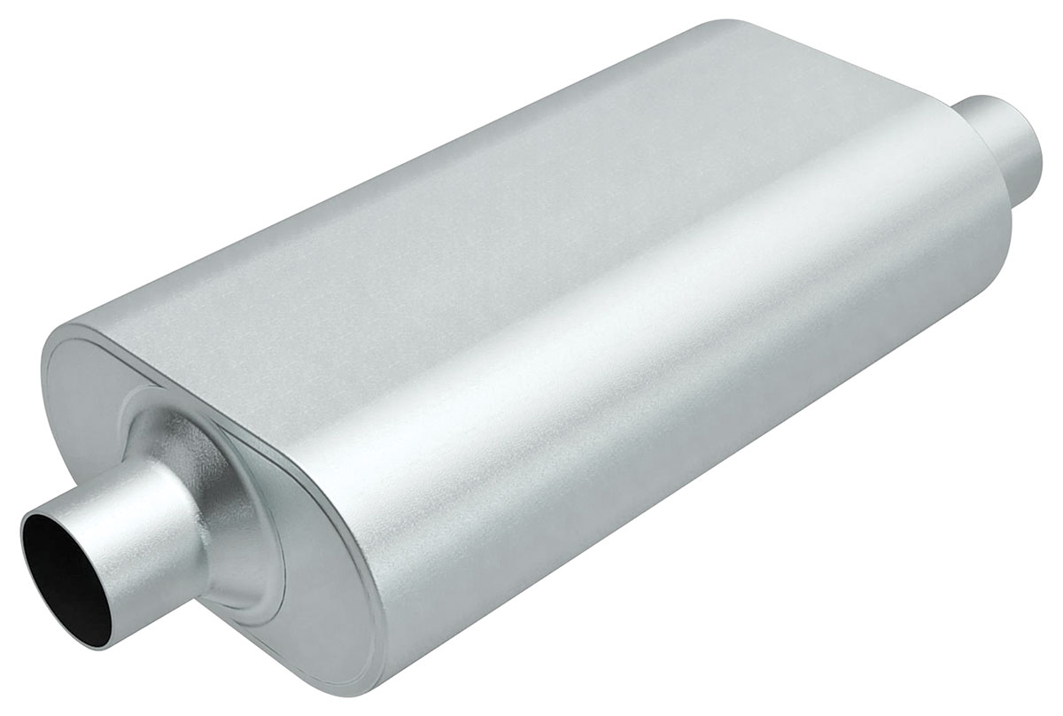 Magnaflow Muffler, Rumble Turbo Perf, 2" Offset/Cntr, 4.25" x 7.75" x