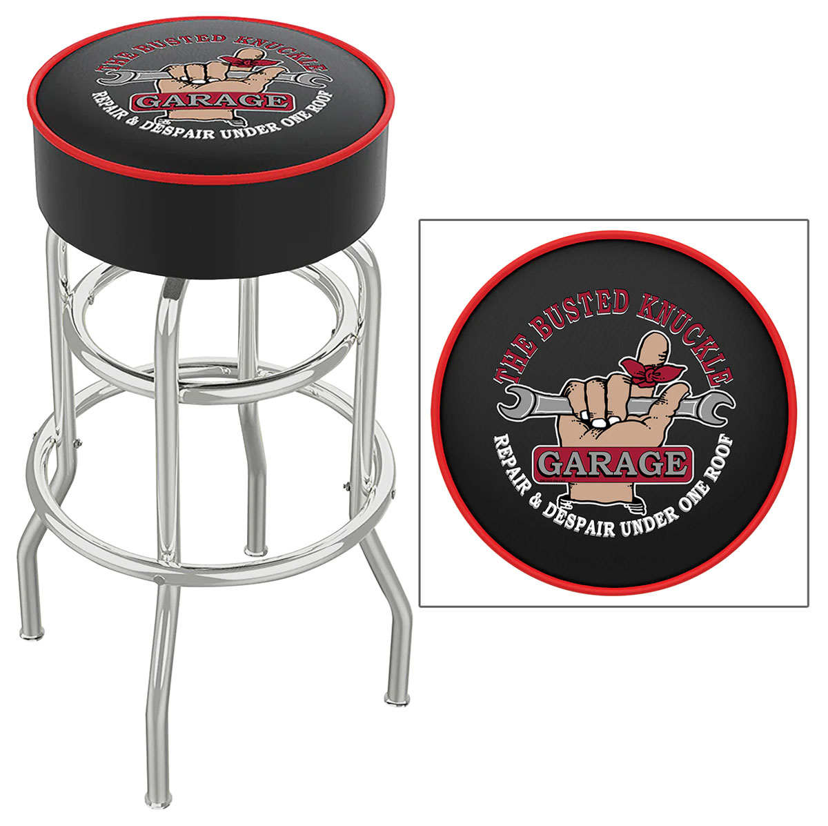 Barstool, Double Ring Base, Full Swivel, Busted Knuckle Garage