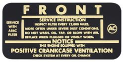 Decal, Air Cleaner, 1964-65 Chevelle/El Camino, V8 2bbl Service Instructions