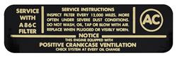 Decal, Air Cleaner, 1964-65 Chevelle/El Camino, V8 4bbl Service Instructions