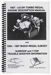 Booklet, 1987 Buick 3.8L Engine Manual, 1984-87 Regal, Sunroof/T-Top Guide