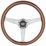 Steering Wheel, Grant Collectors, 3-Spoke, Mahogany w/Polished Spokes