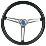 Steering Wheel, Grant Clssc Nostalgia, 15" Black w/3 Brushed Spokes, Chev Button