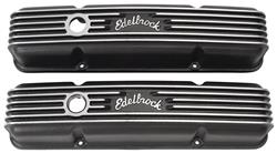 Valve Covers, Edelbrock, Chevy SB, Finned Aluminum, w/ 1 Hole, 3.5" Tall