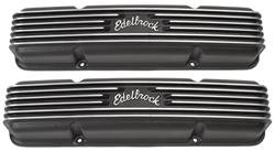 Valve Covers, Edelbrock, SBC Perimeter Bolt, Finned Alum., W/O Holes, 3.5" Tall