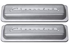 Valve Covers, SBC Center Bolt, Finned, Chevrolet Script, Tall