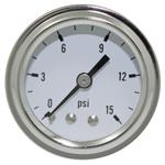 Gauge, Fuel Pressure, 0-15 PSI, Chrome Steel w/White Face, Dry