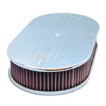 Air Cleaner, Eddie MS Billet Aluminum, 17" Oval Washable Filter, Ball Milled Top