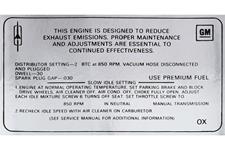Decal, Emissions, 1969 Cutlass 442, 400-4V, MT, GM # 404215