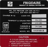 Decal, AC Compressor, 1972 Pontiac, Frigidaire