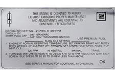 Decal, Emissions, 1968 Cutlass 442, 400-4V W-30, MT, OK