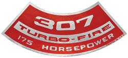 Decal, Air Cleaner, 1964-77 Chevelle & El Camino & MC, 307 Turbo-Fire 175HP