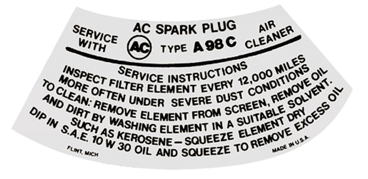 Decal, 68 Pontiac, Air Cleaner, Service Instruction, 2 bbl, HD, A277C