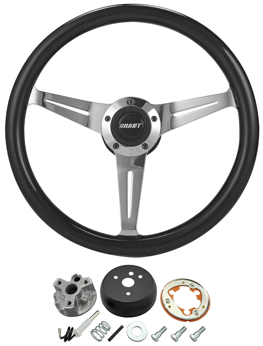 Steering Wheel Kit, Grant Collectors, 196468, Black/Brushed